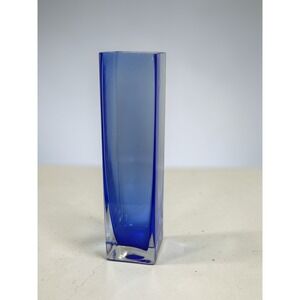 Cobalt Blue Art Glass Bud Vase Square Column Mid Century Modern